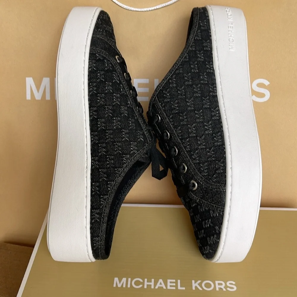 Michael Kors POPPY SLIDE SNEAKER MK DEBOSSED WASHED DENIM 49T4POFP3D Platforms